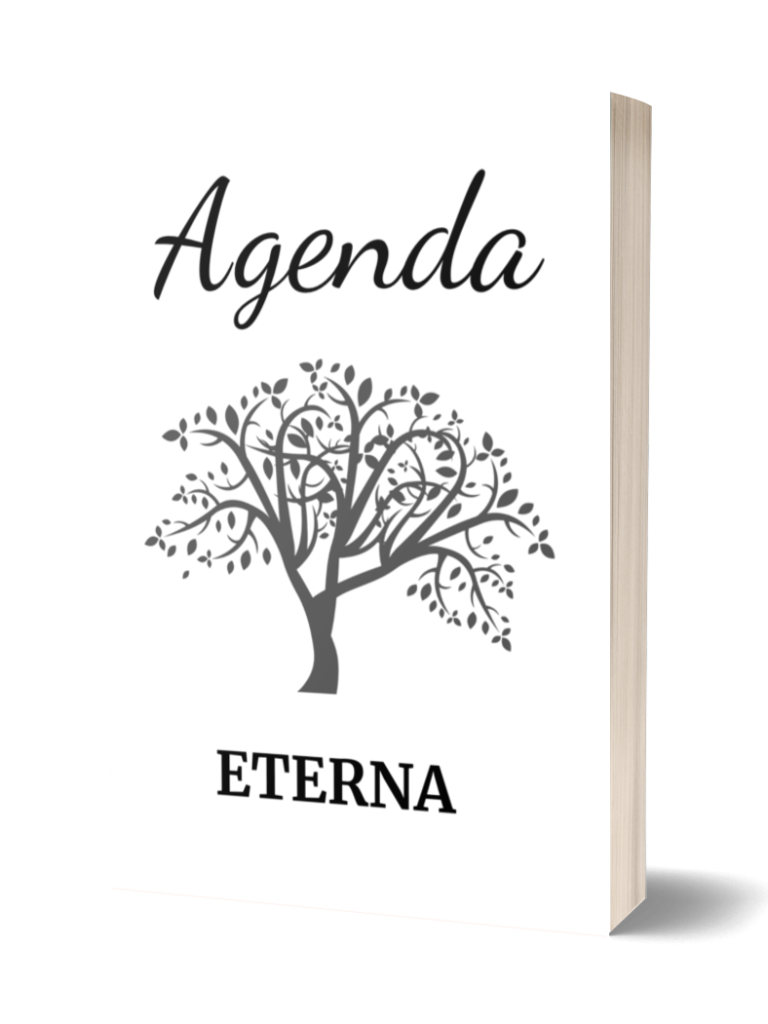 Agenda con el título "Agenda Eterna" y un árbol en su diseño.
