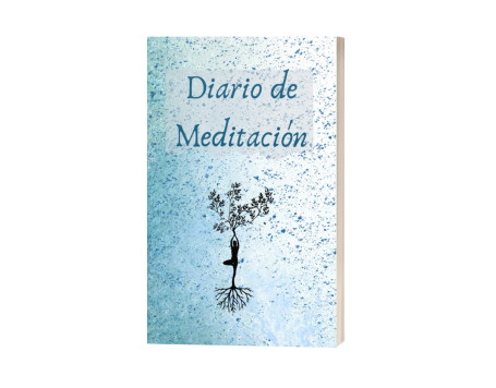 Diario de Meditación con fondo azul y un árbol sencillo en la portada.