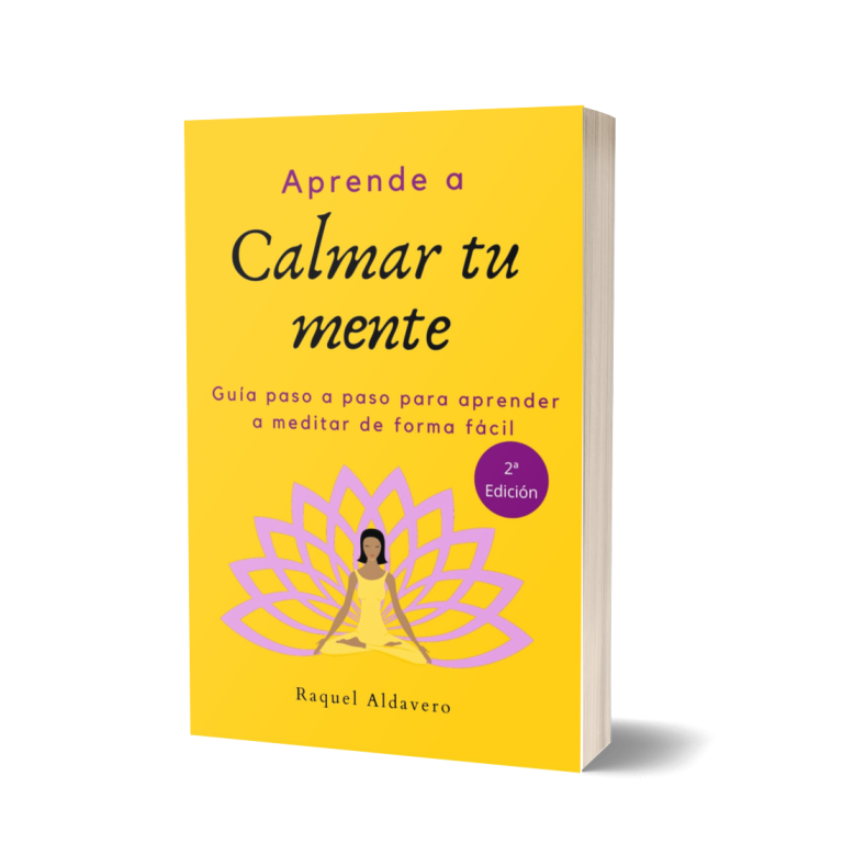 Portada del libro "Aprende a Calmar tu mente" con fondo amarillo y figura de meditación.