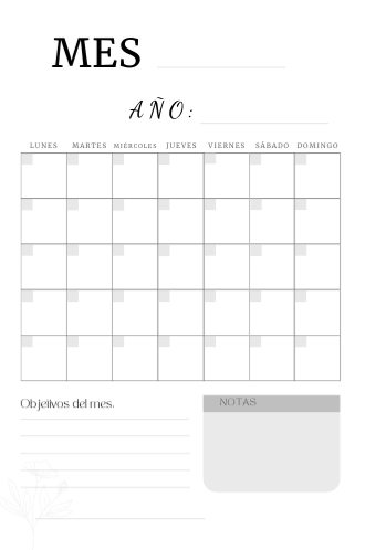 Calendario en blanco con espacio para el mes y el año.